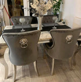 Vienna Cream Marble Top Dining Set With Chelsea Cream Lion Knocker Velvet Chairs