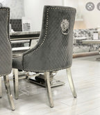 Vienna 200cm Marble Top Dining Set With Rose Knocker Velvet Chairs