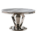 Windsor Grey Round Marble Top Dining Set With Lewis Lion Knocker Velvet Chairs