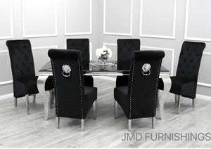 Lewis Black Glass Top Dining Set With Lucy Lion Chairs