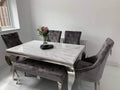 Vienna White Marble Top Dining Set With Chelsea Knocker Velvet Chairs