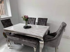 Vienna White Marble Top Dining Set With Chelsea Knocker Velvet Chairs