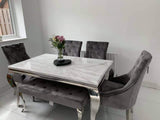 Vienna White Marble Top Dining Set With Chelsea Knocker Velvet Chairs