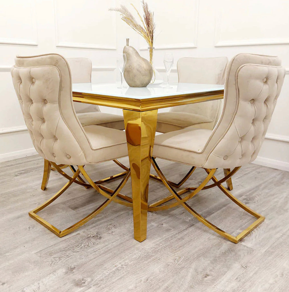 Vienna 1m White Glass and Gold Dining Table With Cappuccino Sandhurst