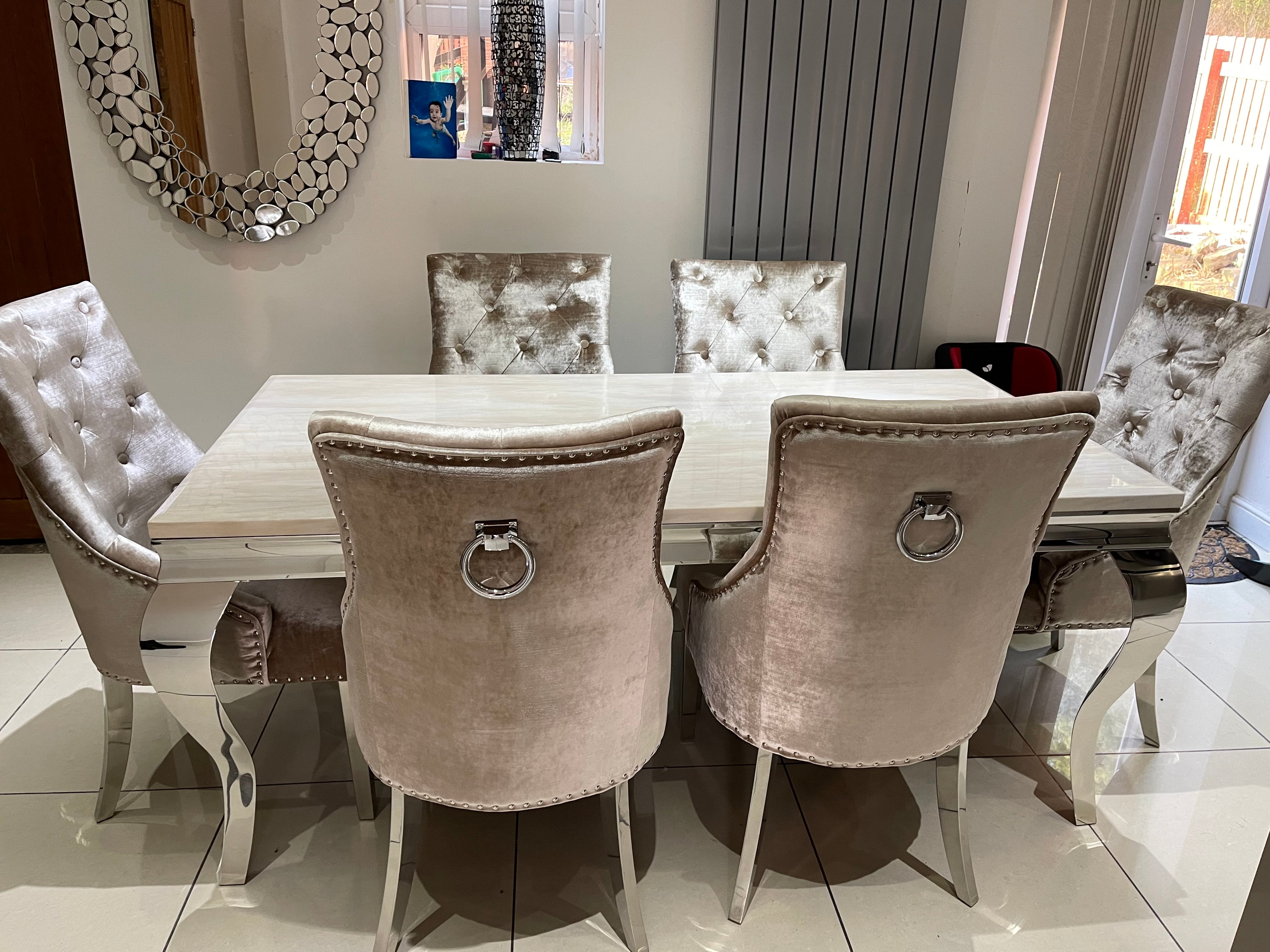 Vienna Cream Dining Table Set With 4 Jessica Champagne Knockerback Chairs