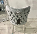 Arial Grey Marble Top Dining Set With Lewis Lion knocker Velvet Chairs