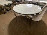 Vienna White Round Dining Table Set With 4 Jessica Grey Knockerback Chairs