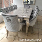 Vienna 200cm Marble Top Dining Set With Rose Knocker Velvet Chairs