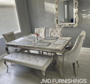 Vienna Grey 200cm Marble Top Dining Set With Rose Chairs