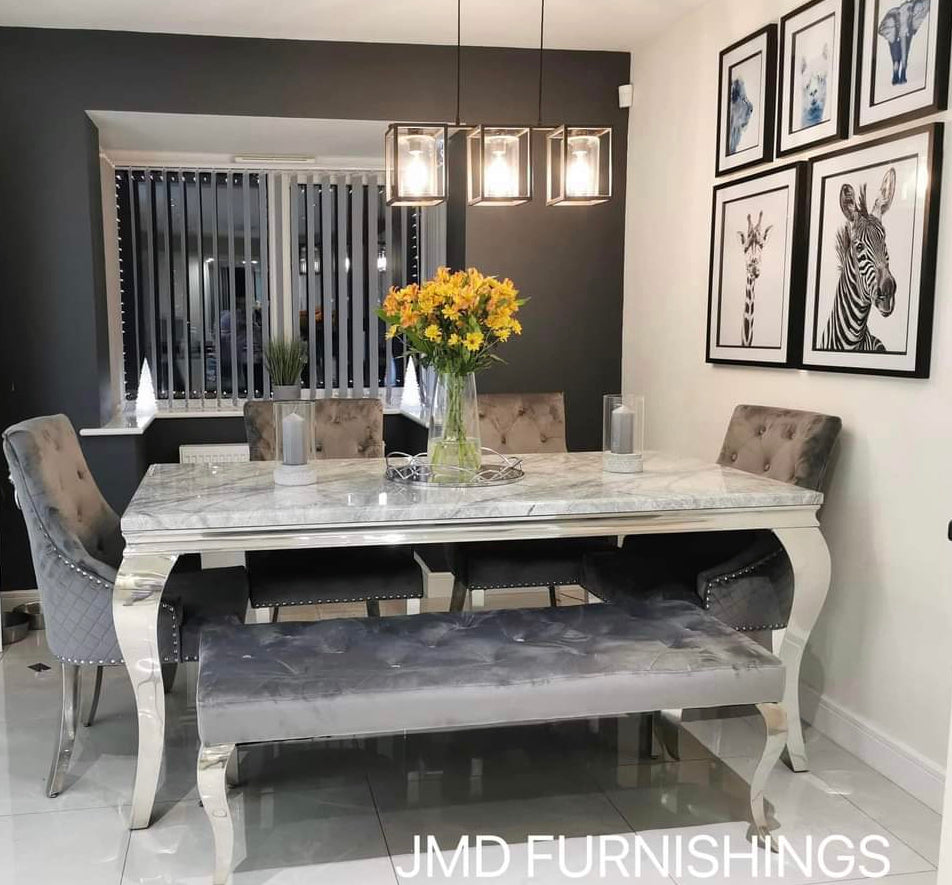 Vienna Marble Dining Table With Venice Lion Knocker Chairs & Bench Option