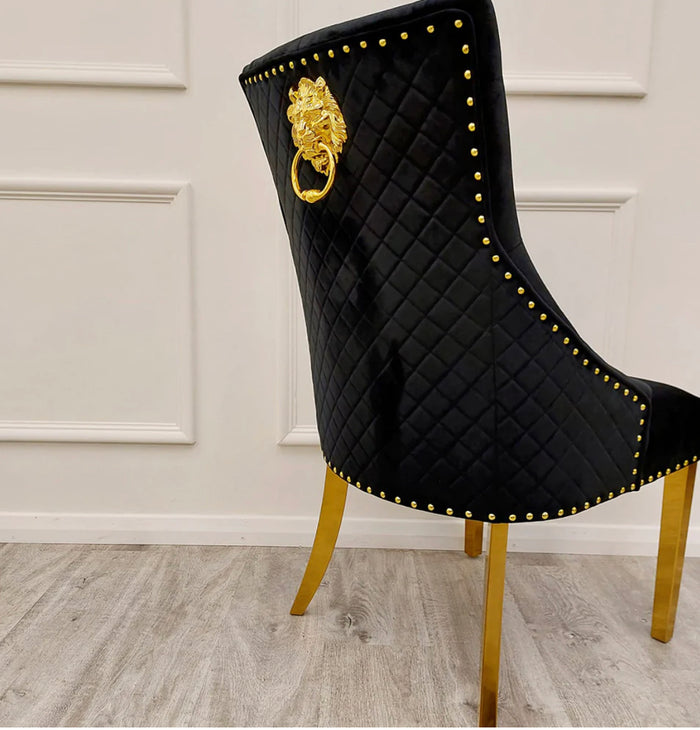 Venice Lion Black & Gold Knocker Chair JMD Furnishings