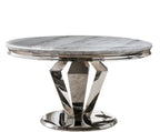 Windsor Grey Round Marble Top Dining Set With Silver Rose Lion Knocker Velvet Chairs