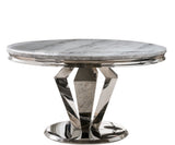 Windsor Grey Round Marble Top Dining Set With Silver Rose Lion Knocker Velvet Chairs
