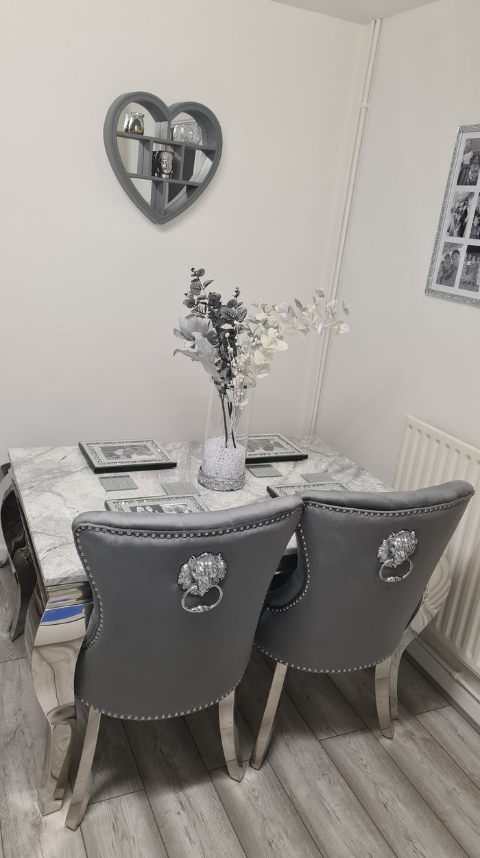 Lion Knocker Chairs Marble Dining Table And Velvet Chairs Lion