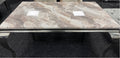 Vienna Brown Marble Top Dining Set With Champagne Lewis Lion Knocker Velvet Chairs