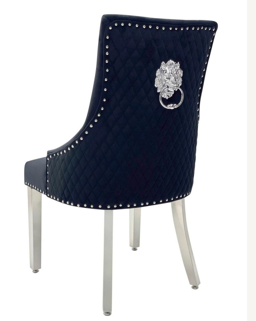 Arianna Black Dining Table Set With 4 Bentley Lion Knockerback Chairs