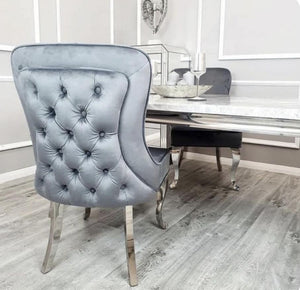 Arial Grey Marble Top Dining Set With Sandhurst Velvet Chairs