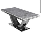 Arial Grey Marble Top Dining Set With Lewis Lion knocker Velvet Chairs