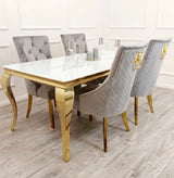 Vienna White Glass Dining Table With Bentley Gold Chairs