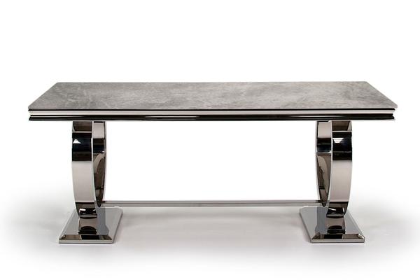 Arianna Grey Marble Dining Table With Venice Lion Knocker Grey Velvet Chairs